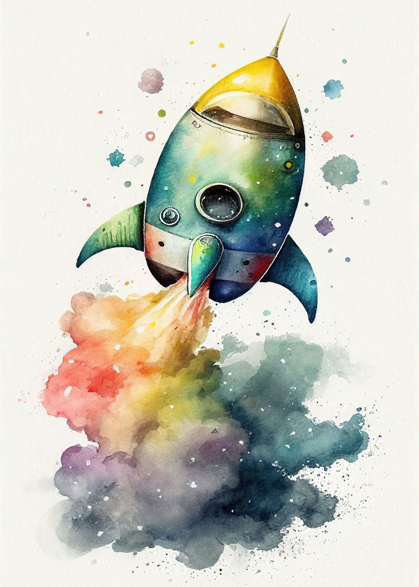 'Rocketship Watercolour' Poster, picture, metal print, paint by TSG Art ...
