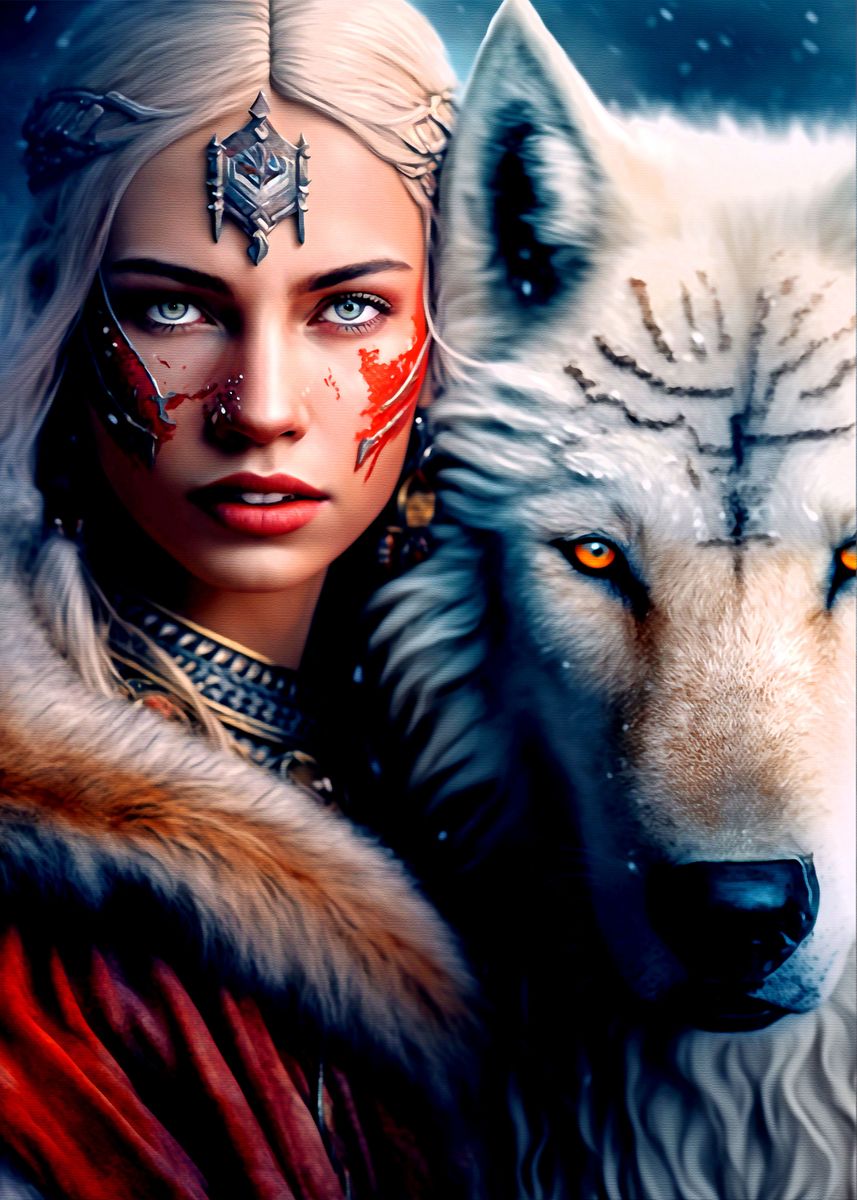 'Woman and Wolf' Poster, picture, metal print, paint by culinal dual ...