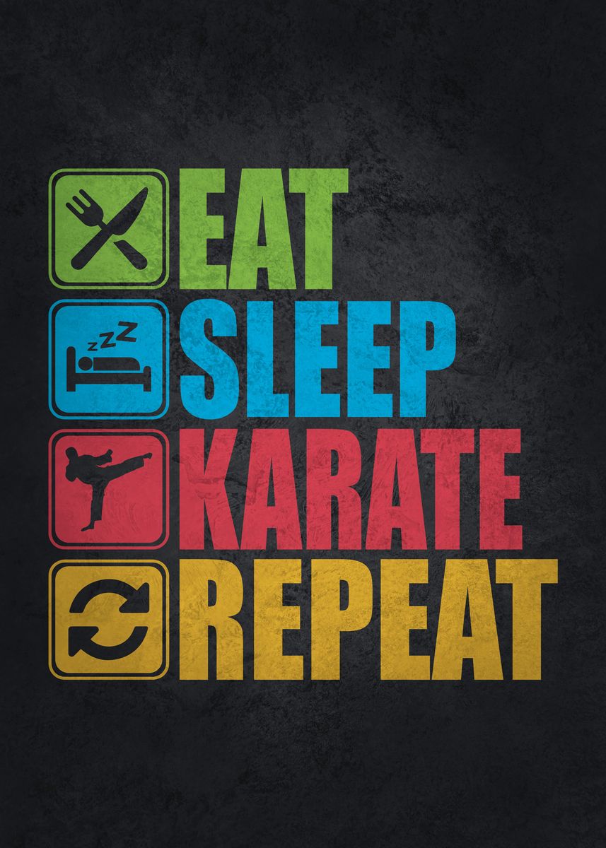 T-shirt Divertente Karate 'Eat Sleep Karate' &ndash; Cintura Nera, 100% Cotone, Uomo