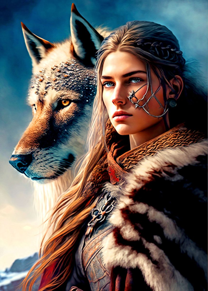 'Woman and Wolf' Poster, picture, metal print, paint by culinal dual ...