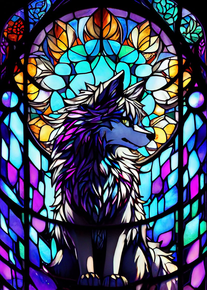 ‘Wolf Stained Glass Style’ Poster by Holzkovic | Displate