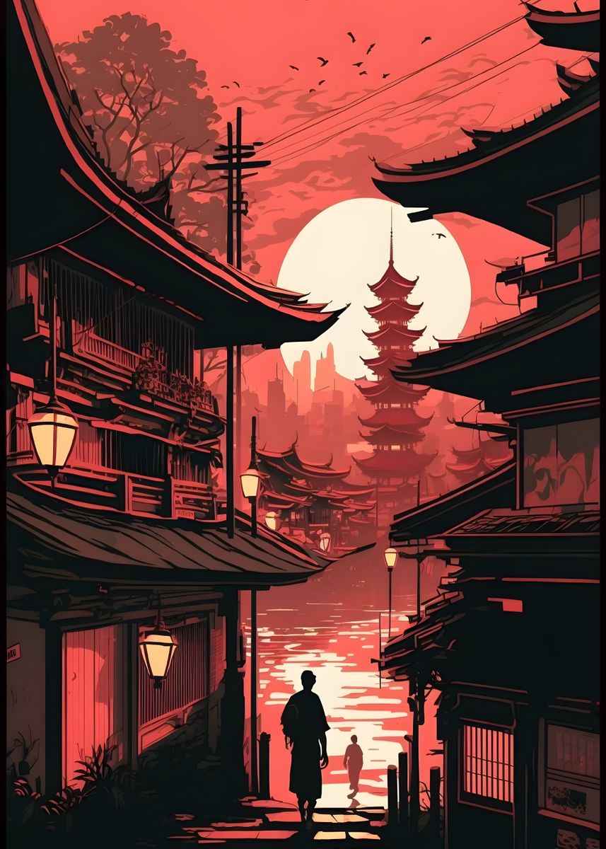 'Japanese City' Poster by Maël Sterlin | Displate