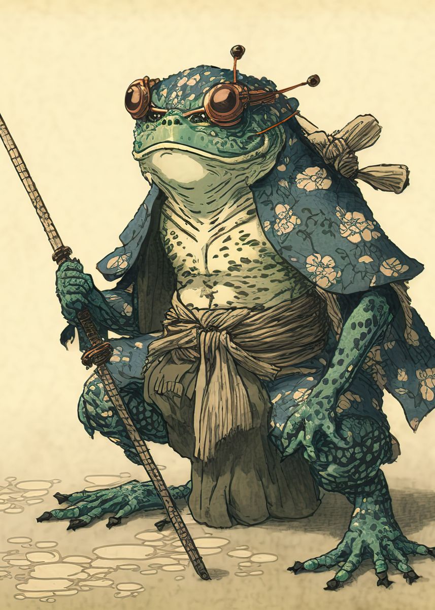 'Frog samurai ' Poster, picture, metal print, paint by Angelina
