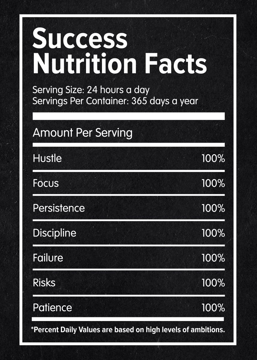 'success nutrition facts' Poster, picture, metal print, paint by ...