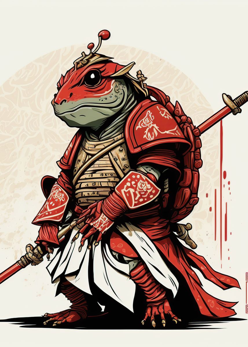 'Frog samurai ' Poster, picture, metal print, paint by Angelina ...