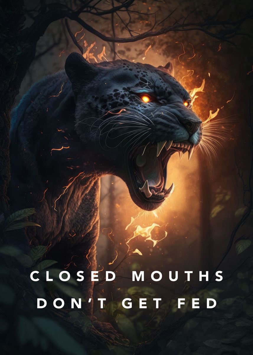'Closed Mouths Dont Get Fed' Poster, picture, metal print, paint by