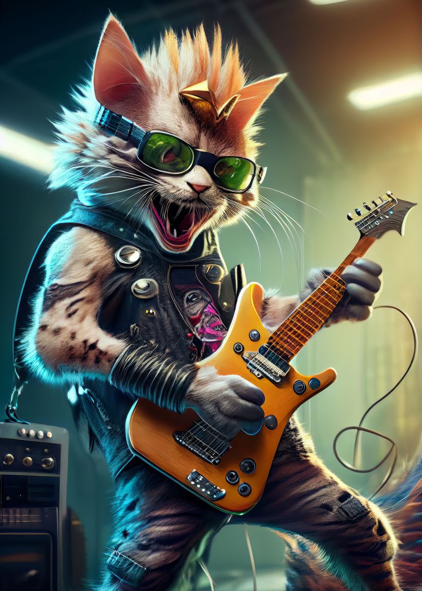 Rock N Roll Cool Cat 5' Poster, picture, metal print, paint by