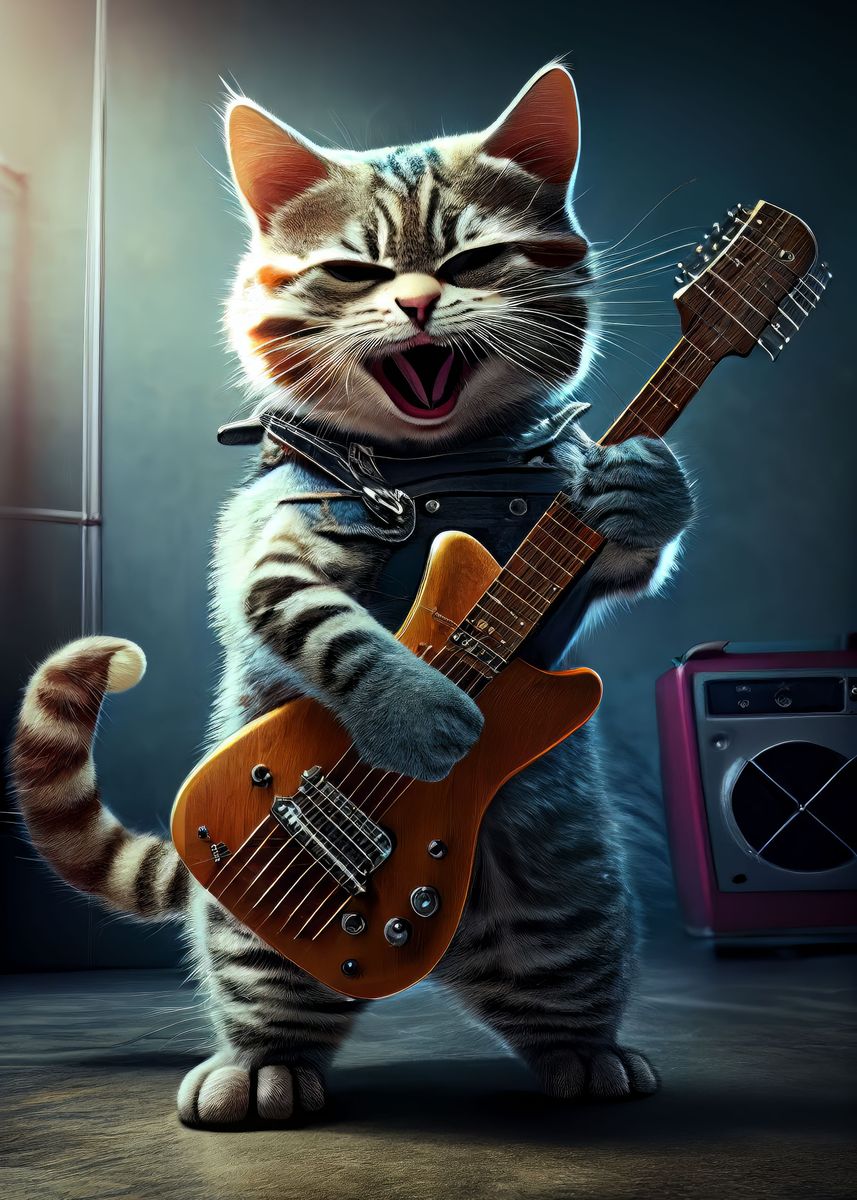 'Rock N Roll Cool Cat 7' Poster, picture, metal print, paint by Scott ...