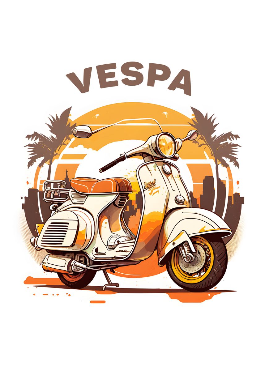 'Vespa Sunset Vintage' Poster, picture, metal print, paint by V Styler ...