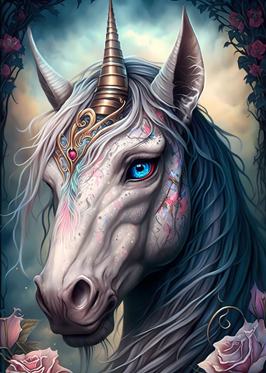 'Unicorn Enchanted forest' Poster, picture, metal print, paint by