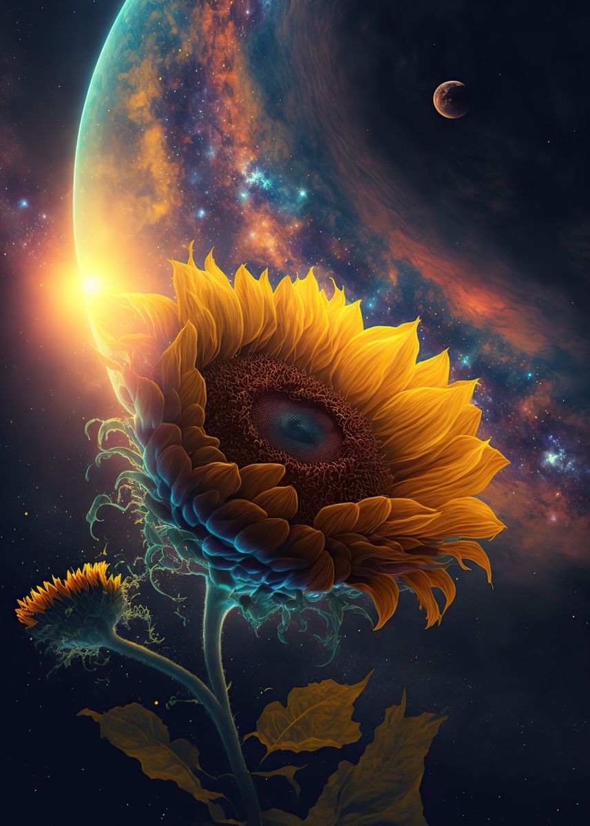 'Universe sunflower' Poster, picture, metal print, paint by Leigh Horne ...