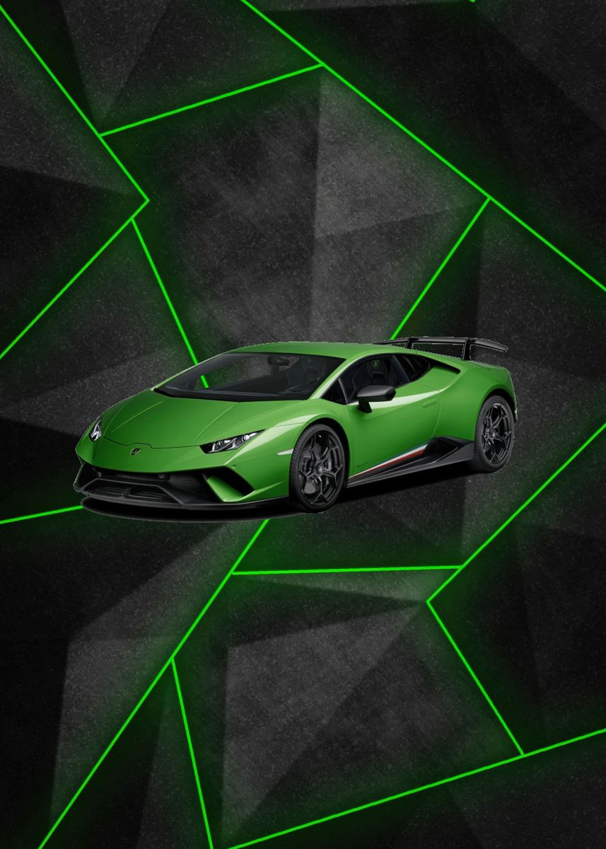 'Green Lamborghini Poster' Poster, picture, metal print, paint by ...