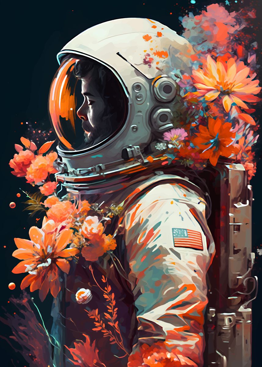 Astronaute floral - Peinture d'après nombres