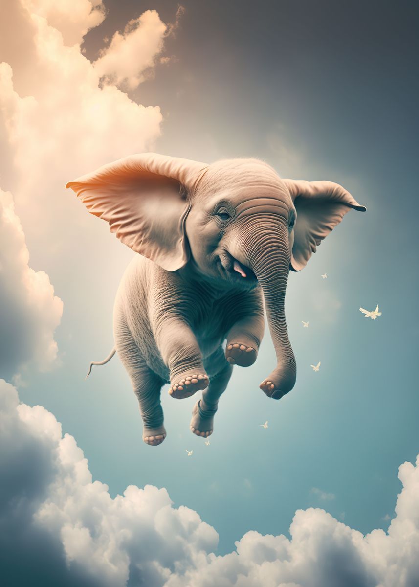 'Elephant Flying Animal' Poster, picture, metal print, paint by Rida