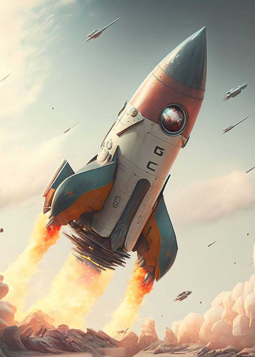 Nasa Anime Rockets 'Space Launch Rocket Clouds' Poster by Anime | Displate