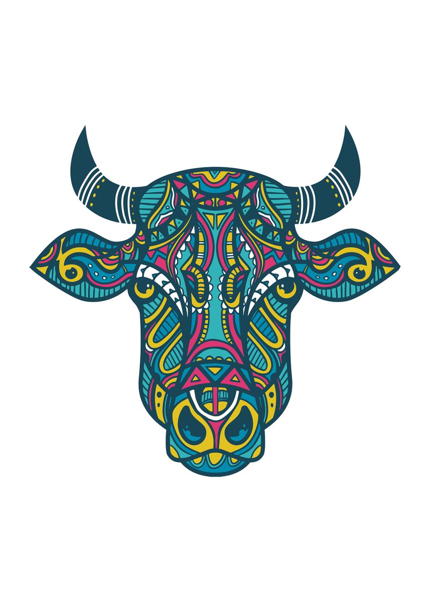 'Mandala Bull' Poster, picture, metal print, paint by Cool Worker ...