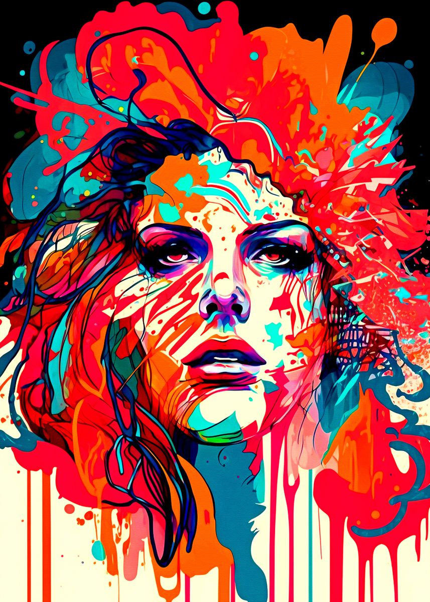 'Colorful Girl Face' Poster, picture, metal print, paint by dnland ...