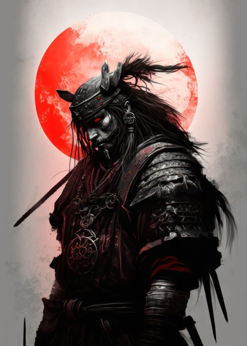 'Red Moon Samurai ' Poster By Usama Design | Displate In 2023 | Samurai