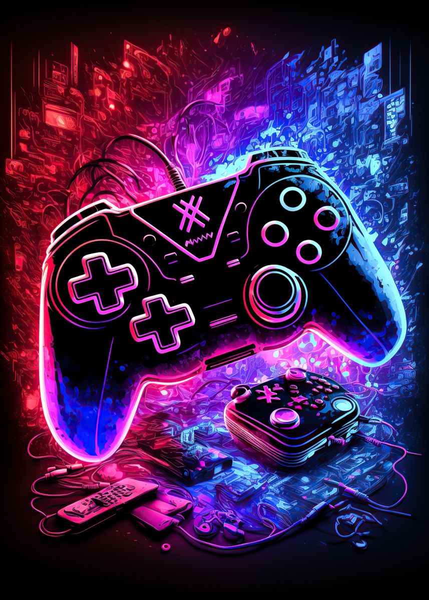 Neon Gaming ' Poster, picture, metal print, paint by GoodLifeImages