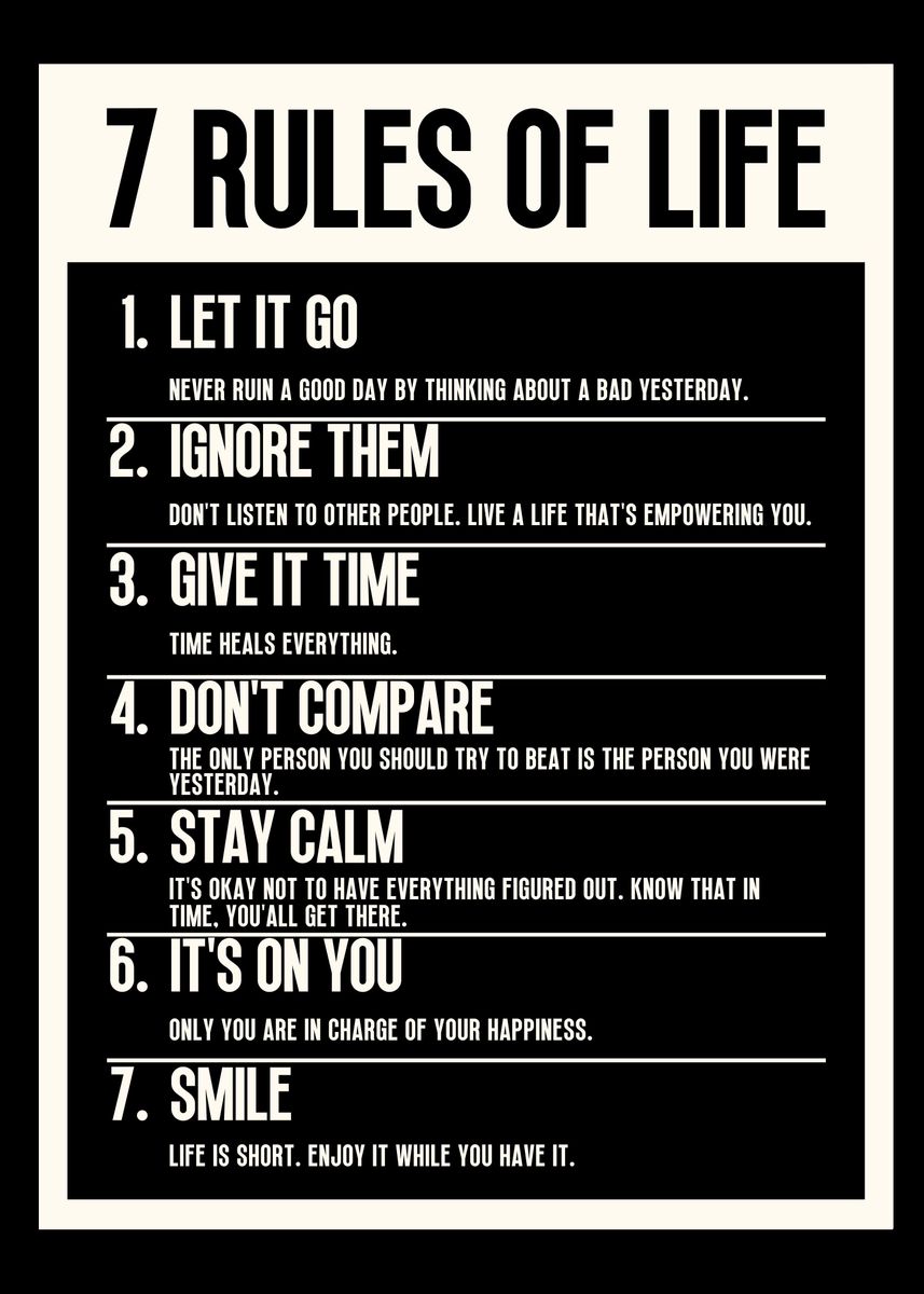 '7 Rules of Life' Poster, picture, metal print, paint by Yess | Displate