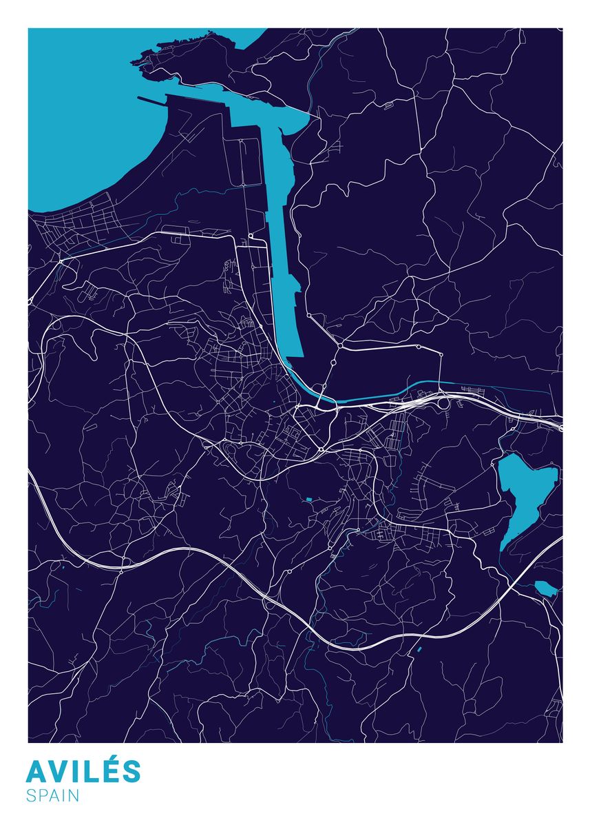 'Aviles City Map' Poster, picture, metal print, paint by Trulaf Design ...