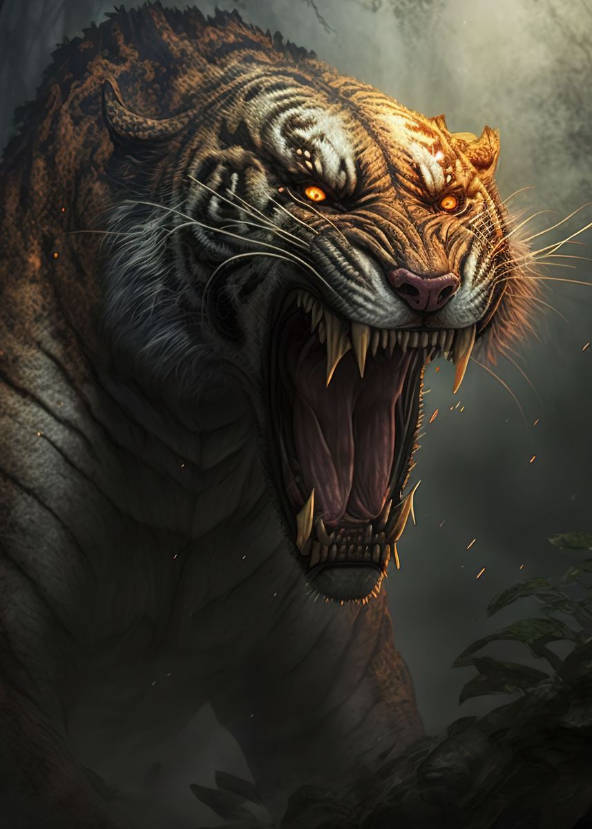 'Tiger Roaring Fierce' Poster, picture, metal print, paint by Mr Newell ...