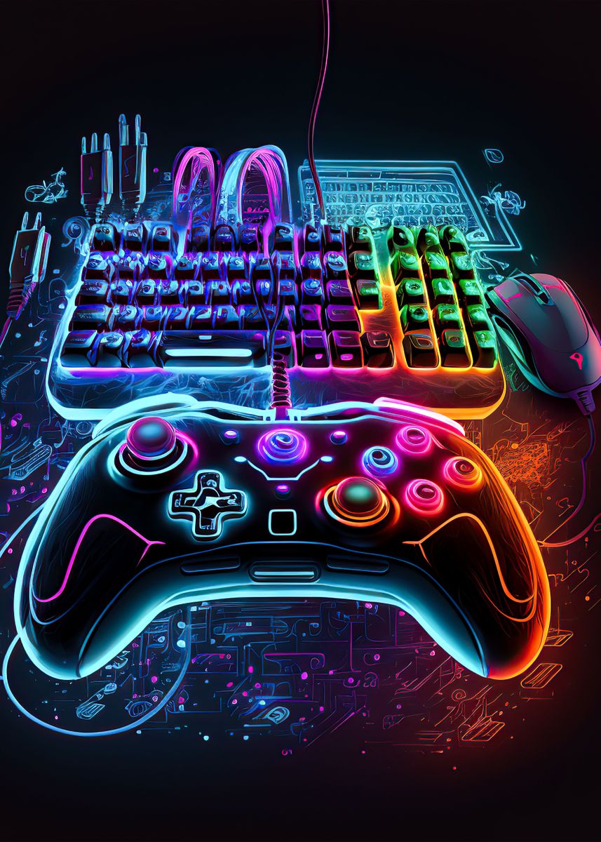Gaming neon ' Poster, picture, metal print, paint by Siobhan Lamb, Displate