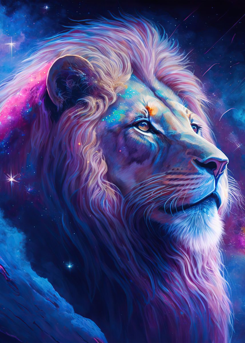 'Lion neon' Poster, picture, metal print, paint by Ahmet Thorpe | Displate