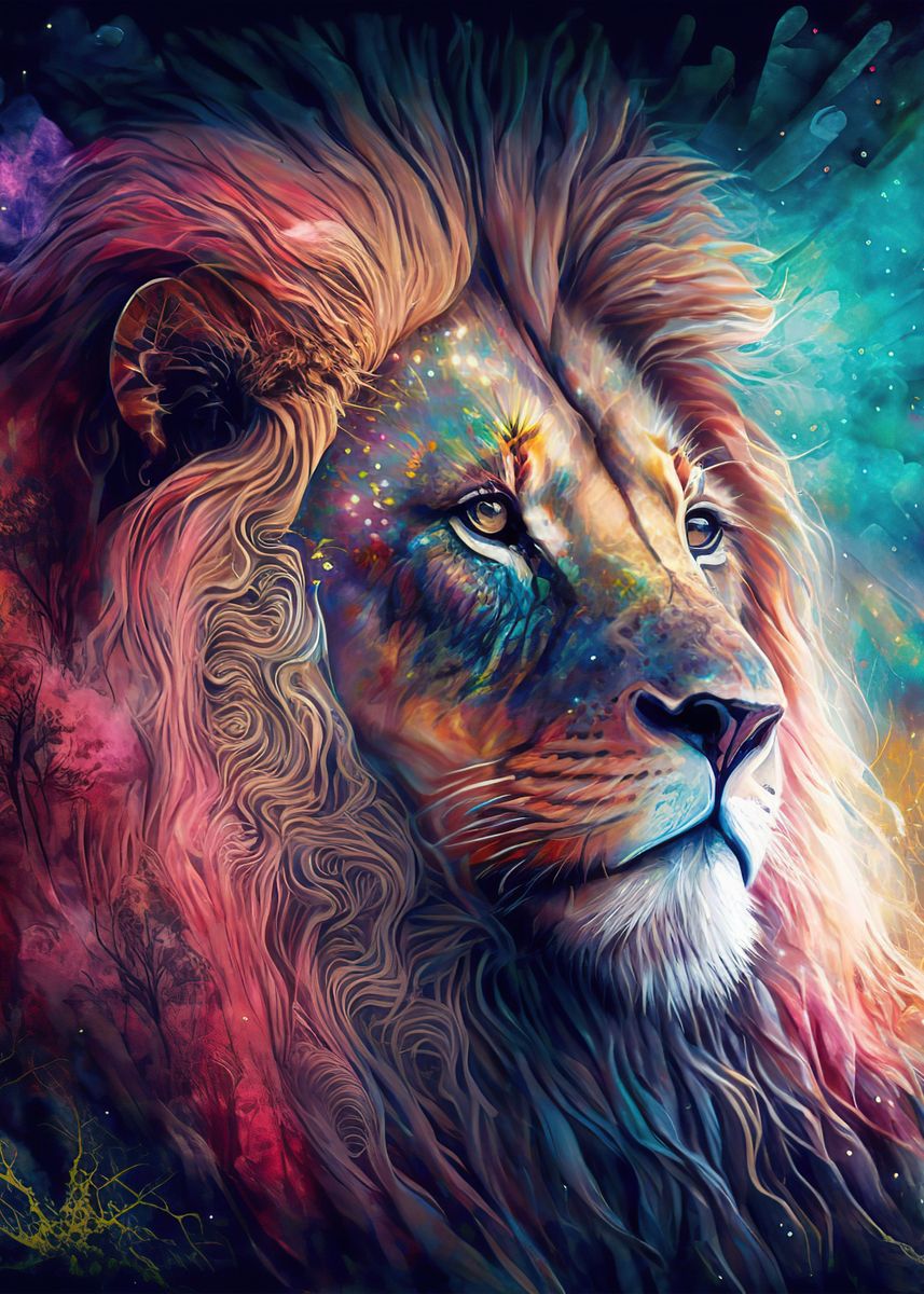 'Lion neon' Poster, picture, metal print, paint by Ahmet Thorpe | Displate