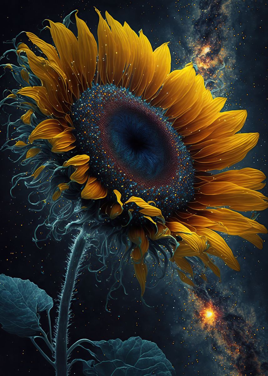 'Universe sunflower ' Poster, picture, metal print, paint by Leigh ...