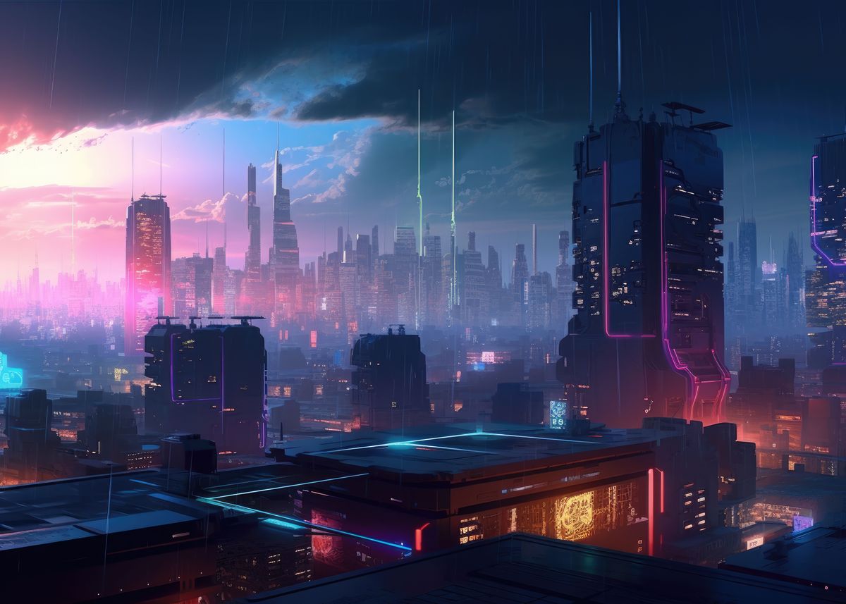 'Cyberpunk Cityscape' Poster by IArtWork | Displate