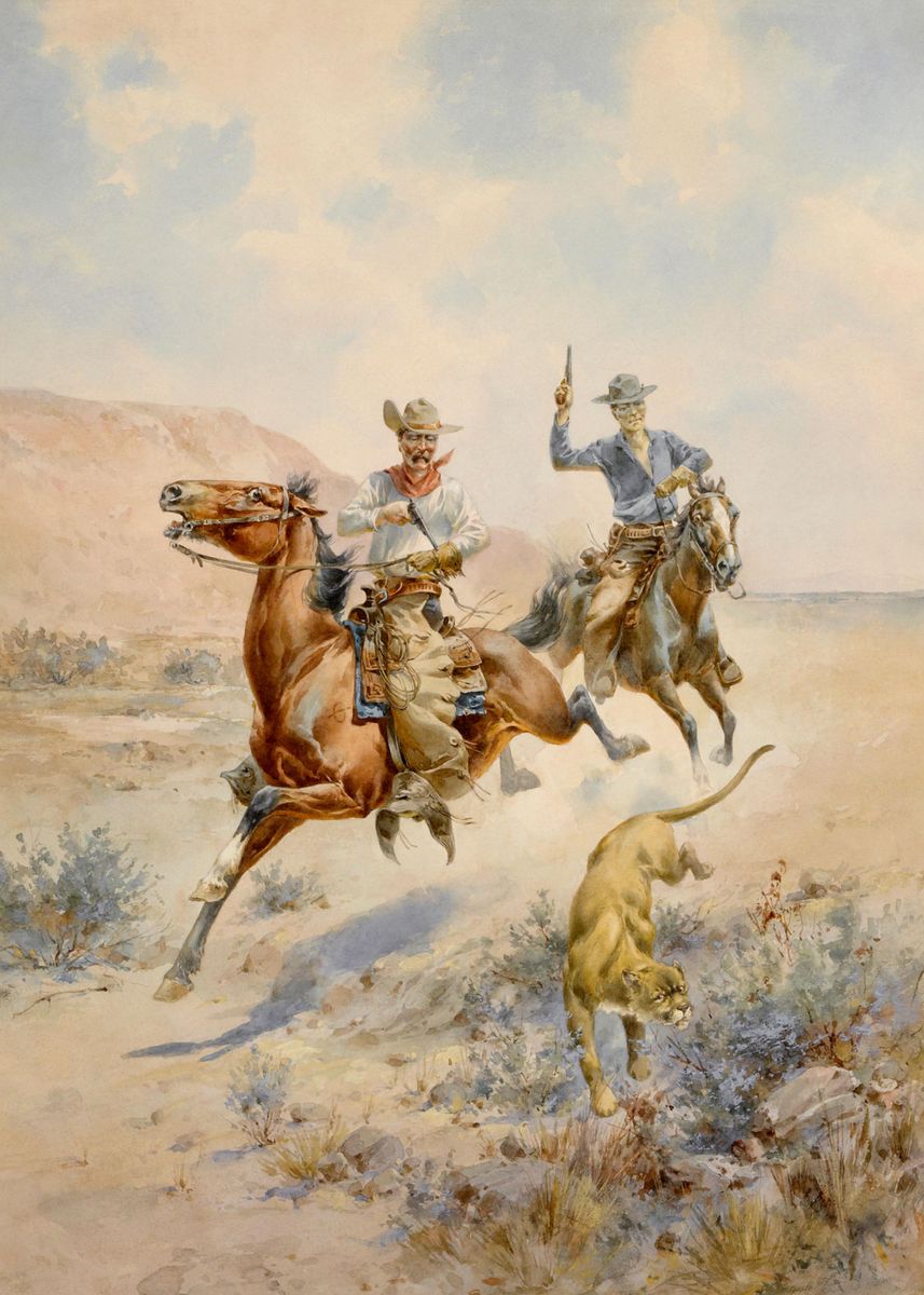 'Cowboys Hunting Lion' Poster, picture, metal print, paint by Makanaki ...