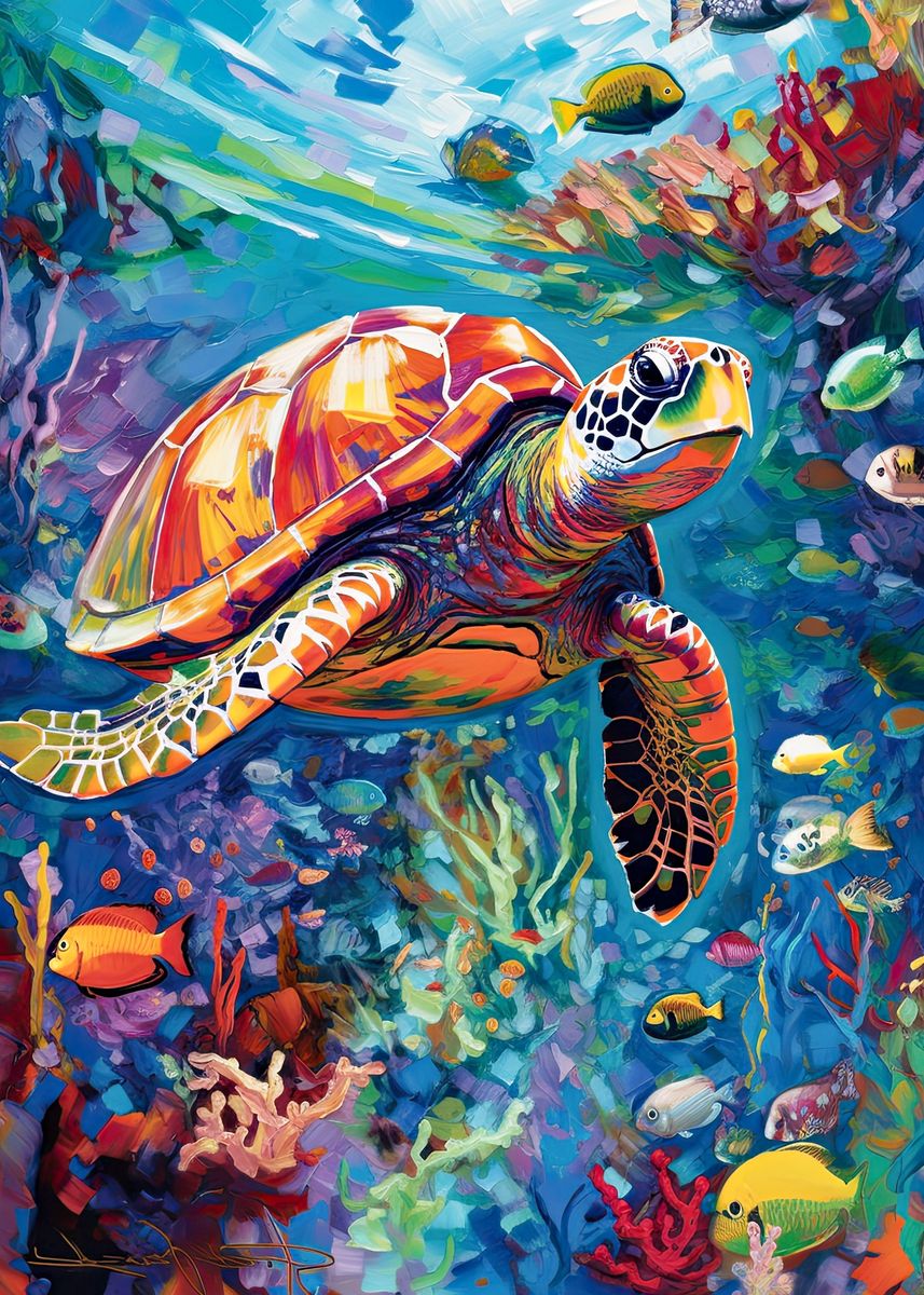 'Vibrant Turtle' Poster, picture, metal print, paint by Steel Canvas ...