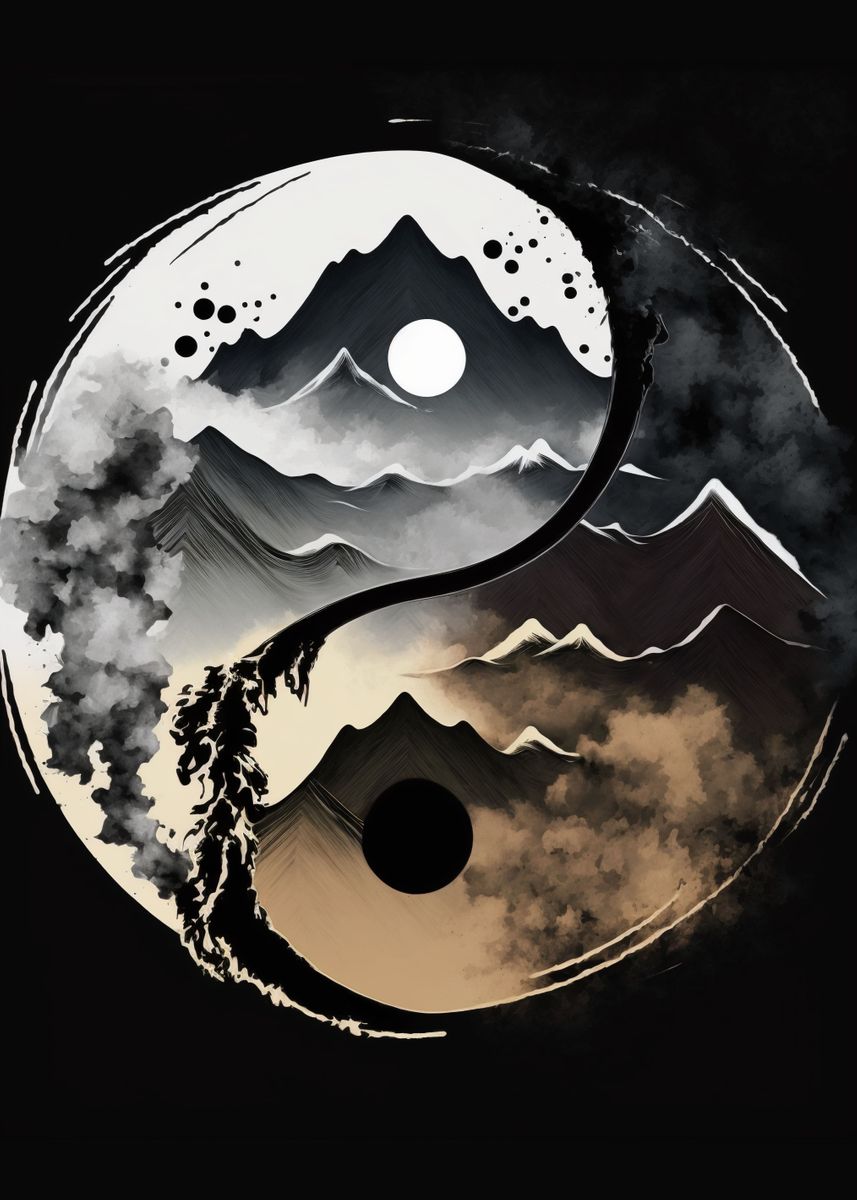 'Mountains Yin Yang' Poster, picture, metal print, paint by Cybronauts ...