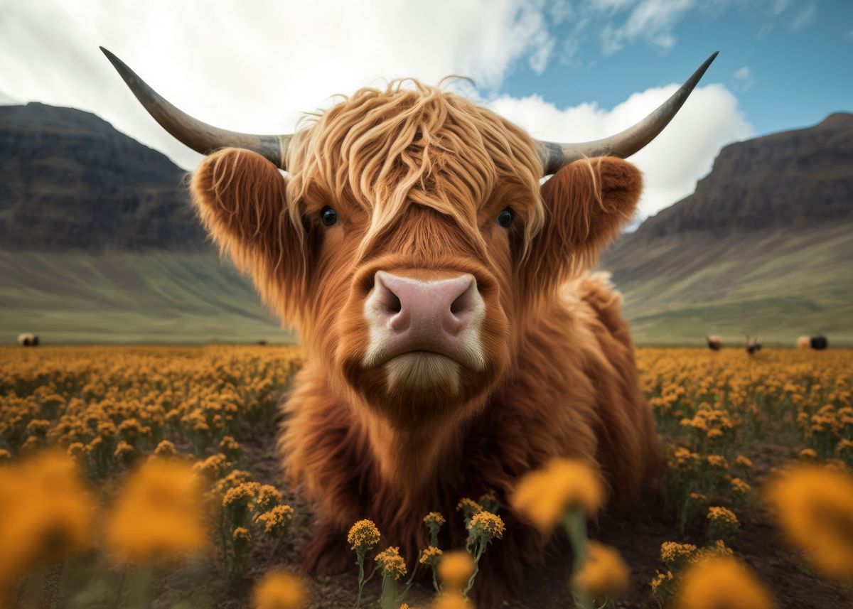 'Highland Cattle Landscape' Poster by Steven Dijkshoorn | Displate