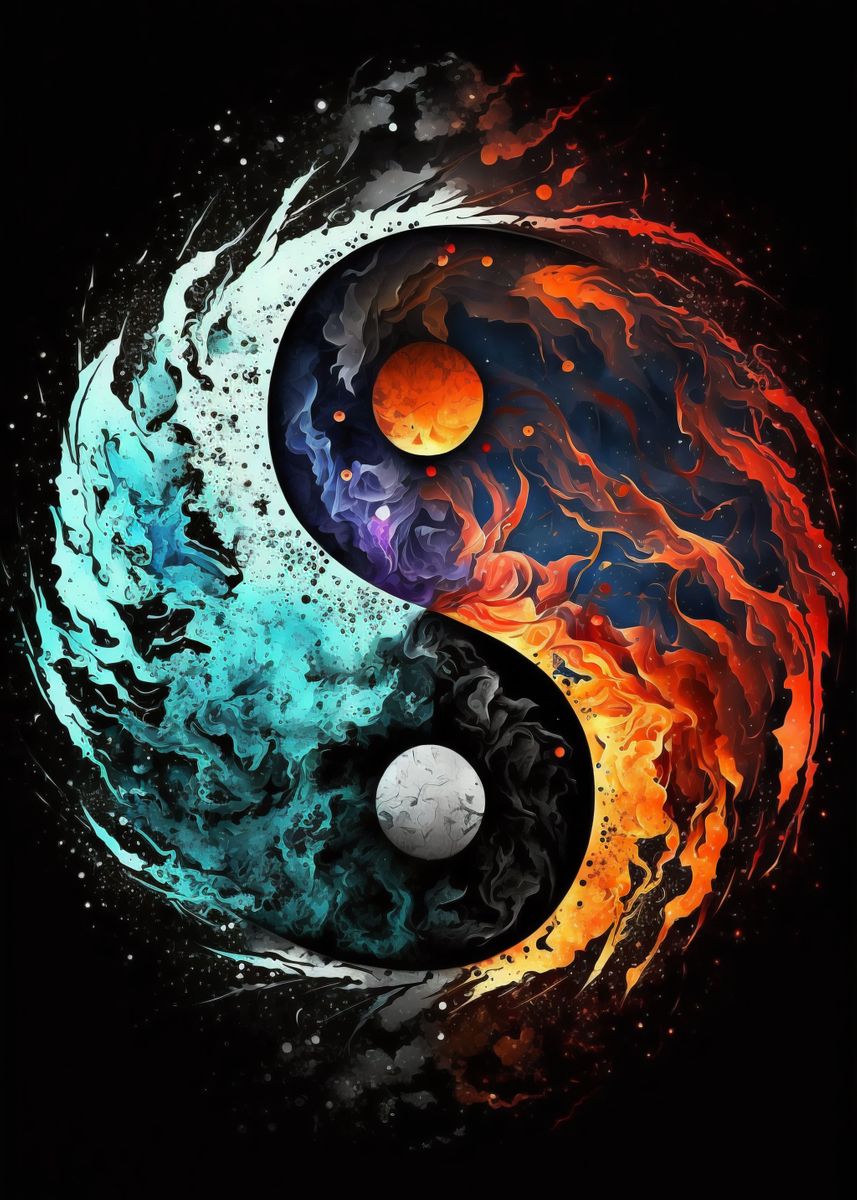 'Fire and ice Yin Yang' Poster, picture, metal print, paint by ...