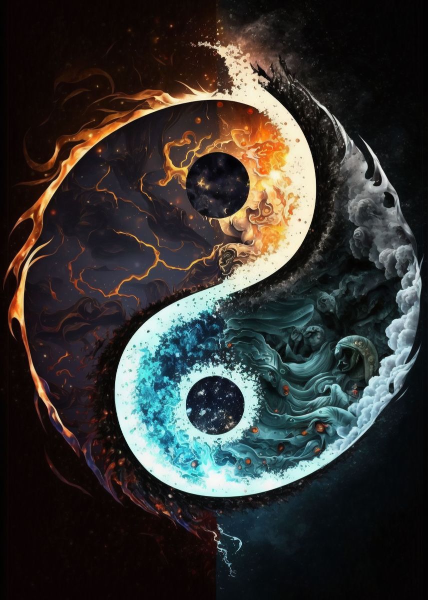 'Fire and Ice Yin Yang' Poster, picture, metal print, paint by ...