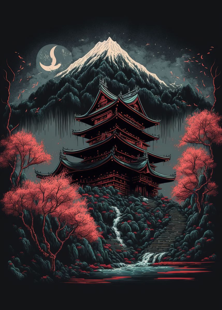 Wall Mural Lonely Samurai - Mountain Landscape, Japanese