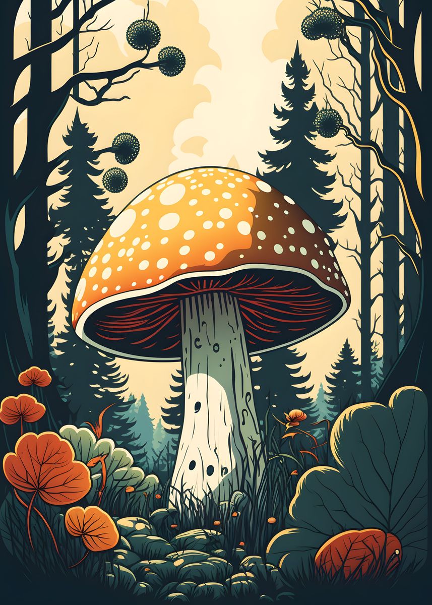 'Big Mushroom Vintage' Poster, picture, metal print, paint by V Styler ...