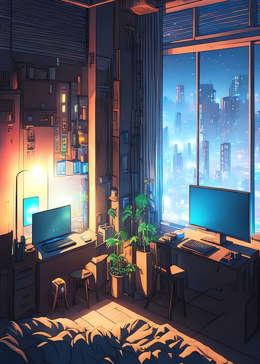 'Retrowave Vaporwave Room' Poster, picture, metal print, paint by Alex ...