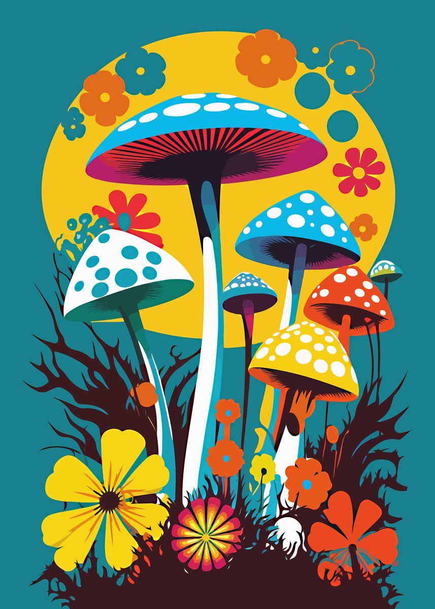 'Mushrooms pop art' Poster, picture, metal print, paint by Mounier ...