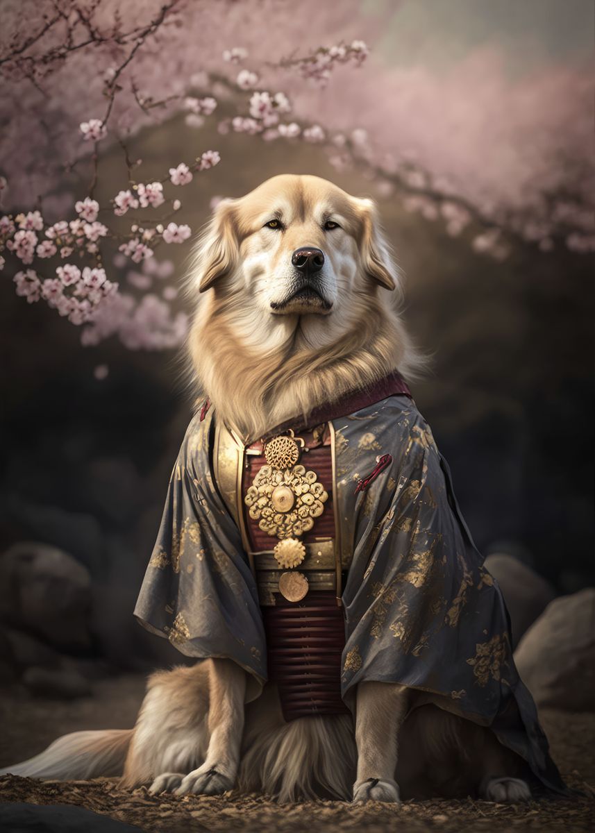 'Samurai Golden Retriever' Poster, picture, metal print, paint by ...