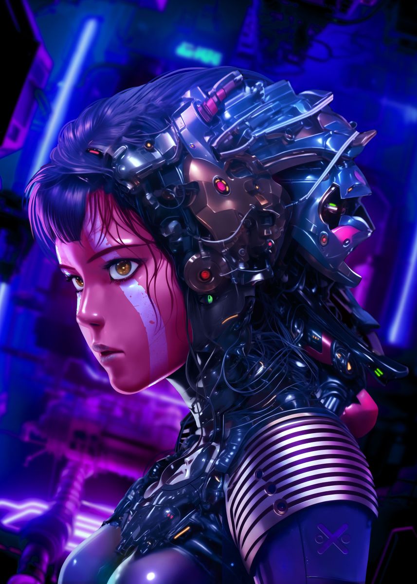 portrait Anime cyberpunk cyborg girl in mechanical