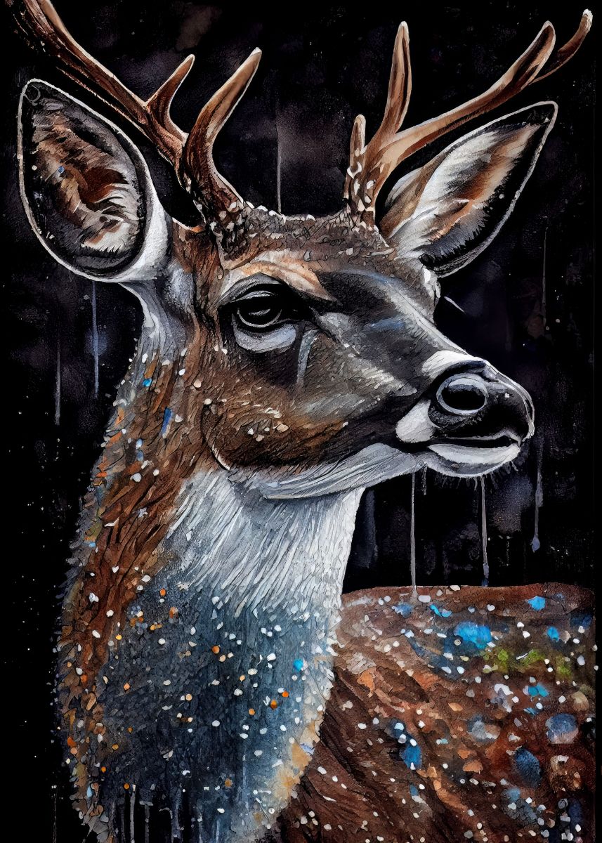 'Deer Ink Painting' Poster, picture, metal print, paint by Scott Prokop | Displate