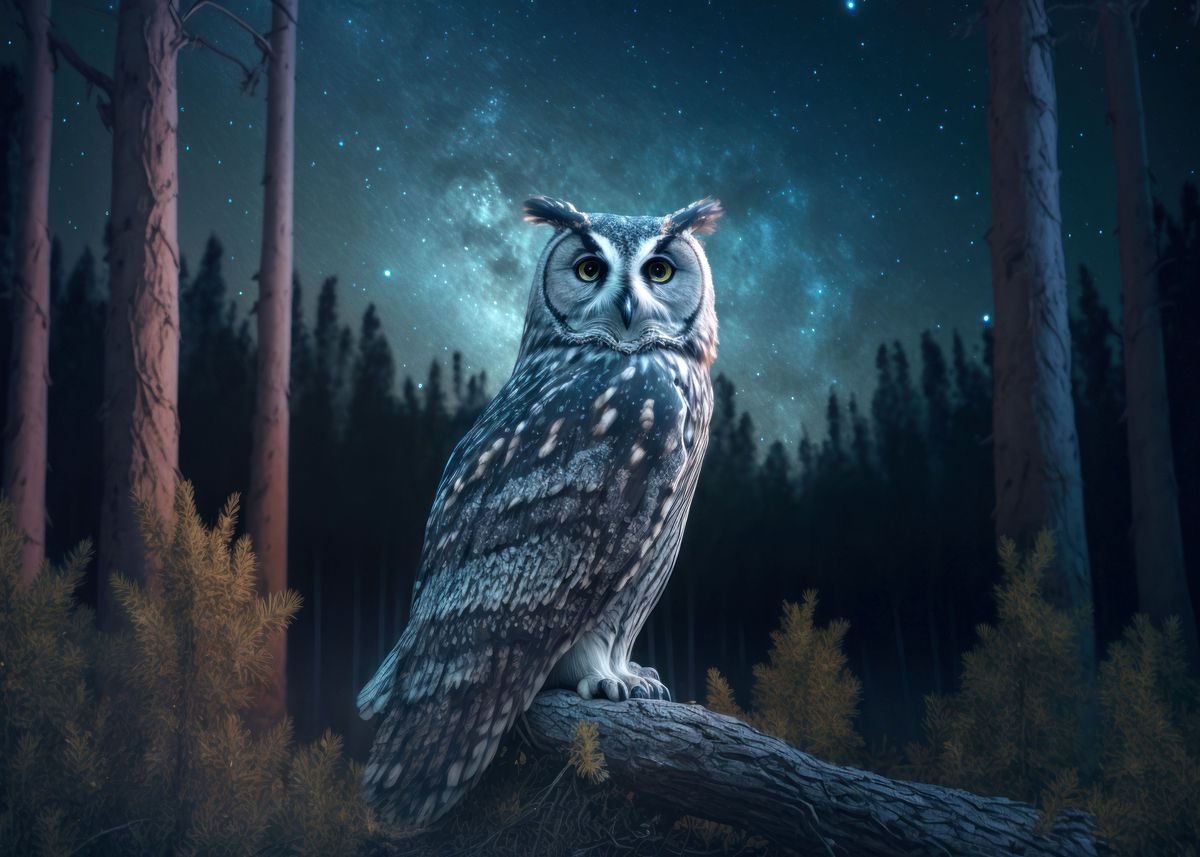 'Owl sits on the trunk' Poster by Volodymyr Burdiak | Displate