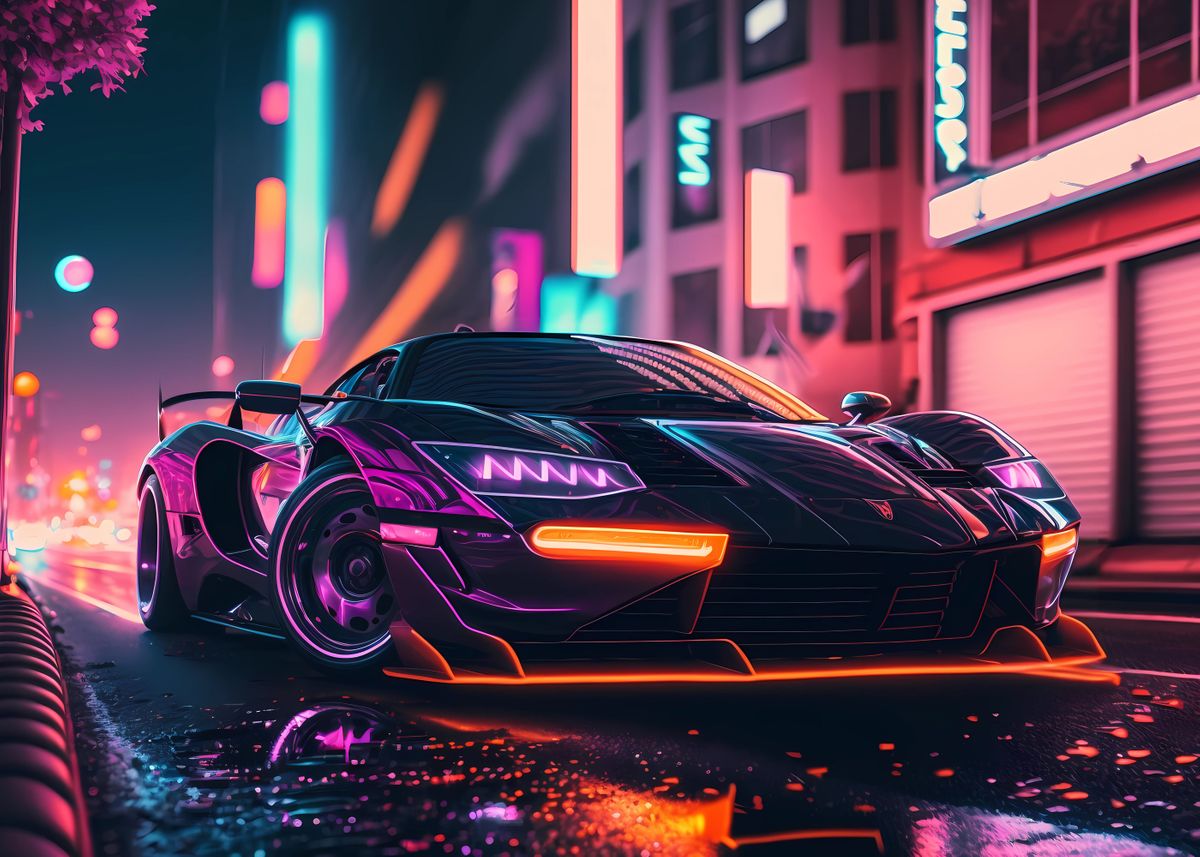 'Neon Super Car' Poster by Epsilite Displate
