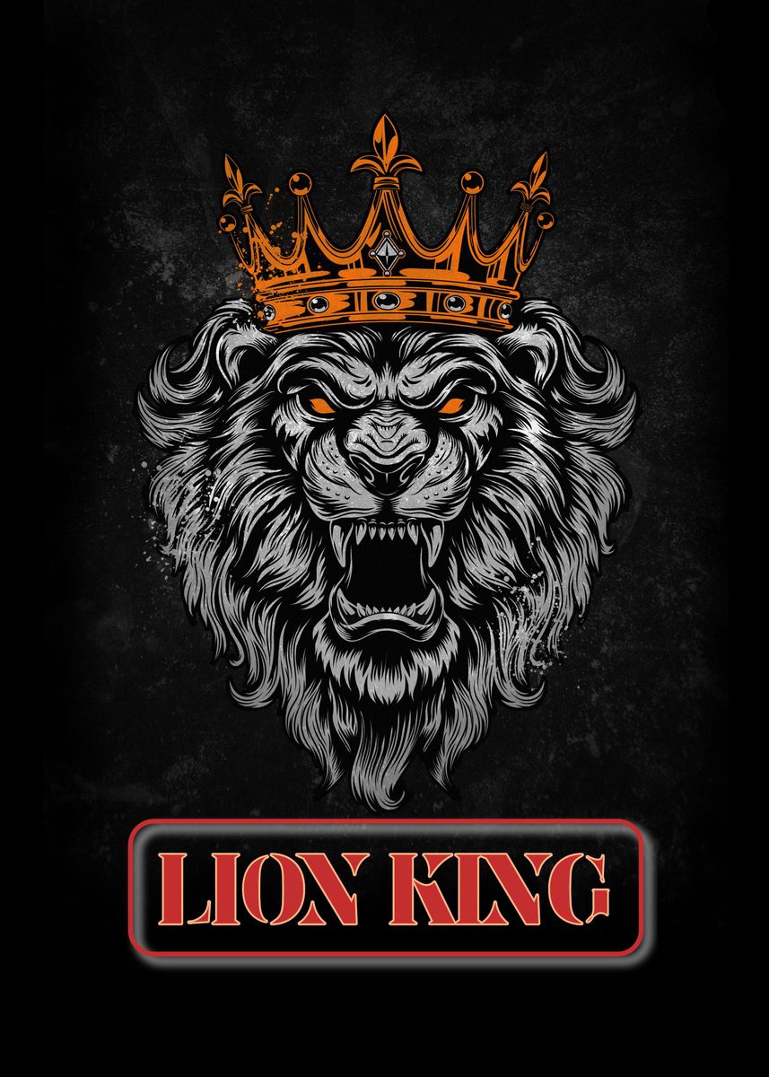 'Lion King with Crown ' Poster, picture, metal print, paint by P U F F ...