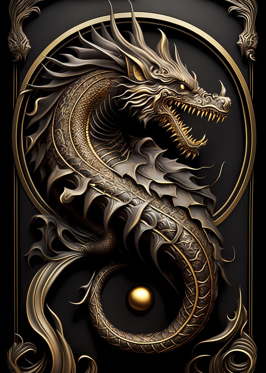 'Dragon Protector Art Deco' Poster, picture, metal print, paint by ...