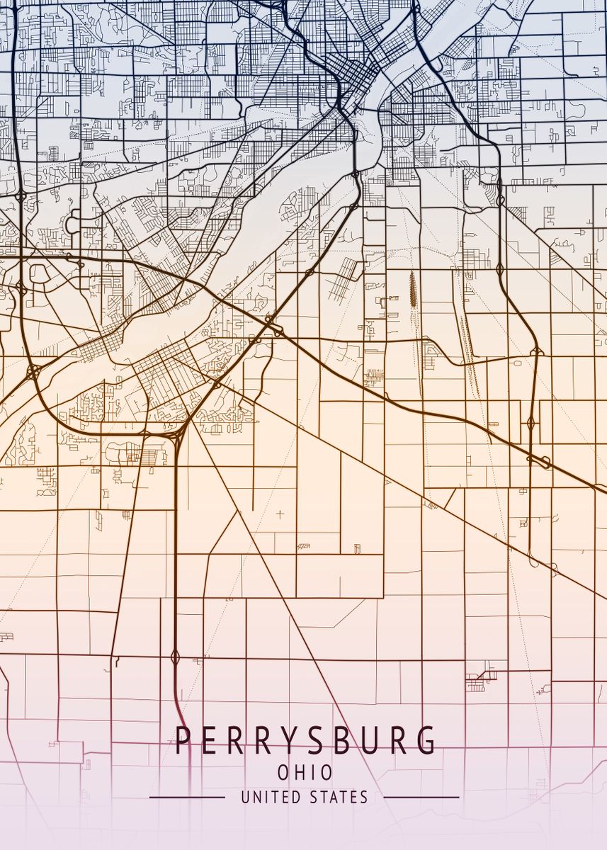 'Perrysburg USA City Map' Poster, picture, metal print, paint by Gigi