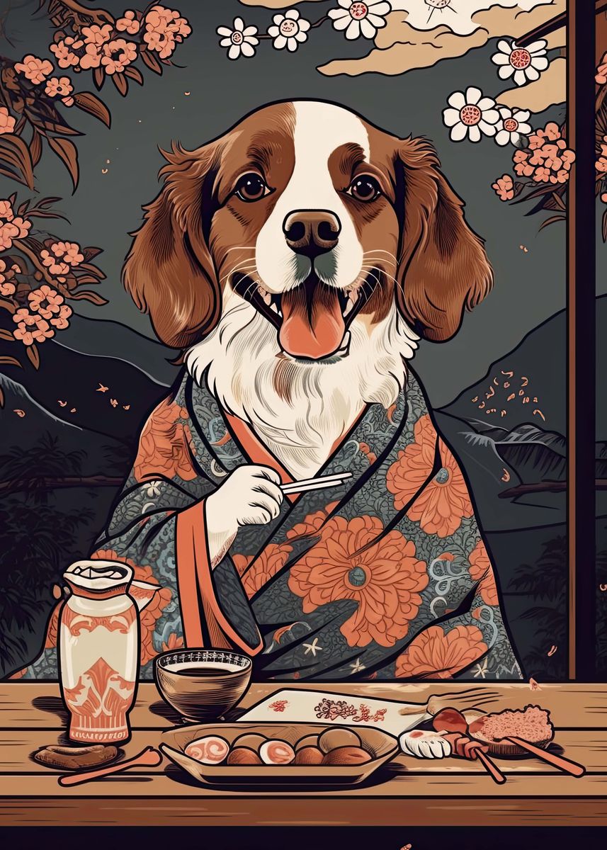 'Brittany Dog Japanese Food' Poster by PetPrints  | Displate